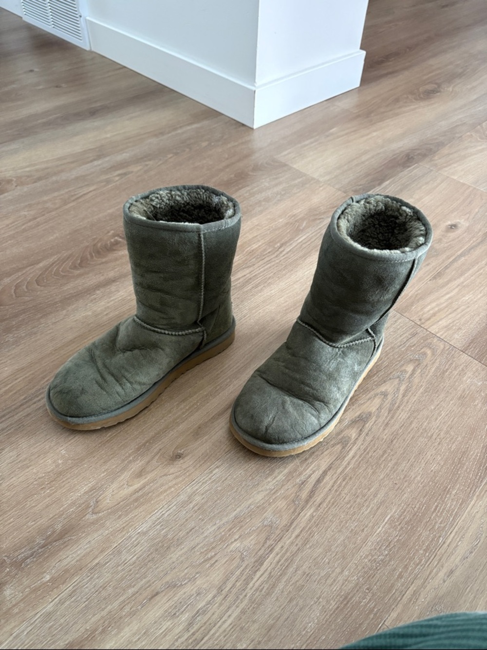 Olive Suede Shearling Lined Ugg Winter Boots